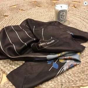 Pierre Balmain Silk Scarf Brown Geometric Floral French square scarf 30.5x30.5